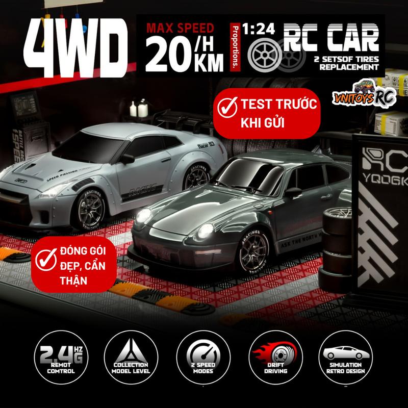 Xe Drift Điều Khiển Từ Xa RC 4WD GTR R35 Porsche Tốc Độ Cao 20km/h Tỷ Lệ 1/20 Đánh Lái Mượt Lốp Drift Chuyên Nghiệp