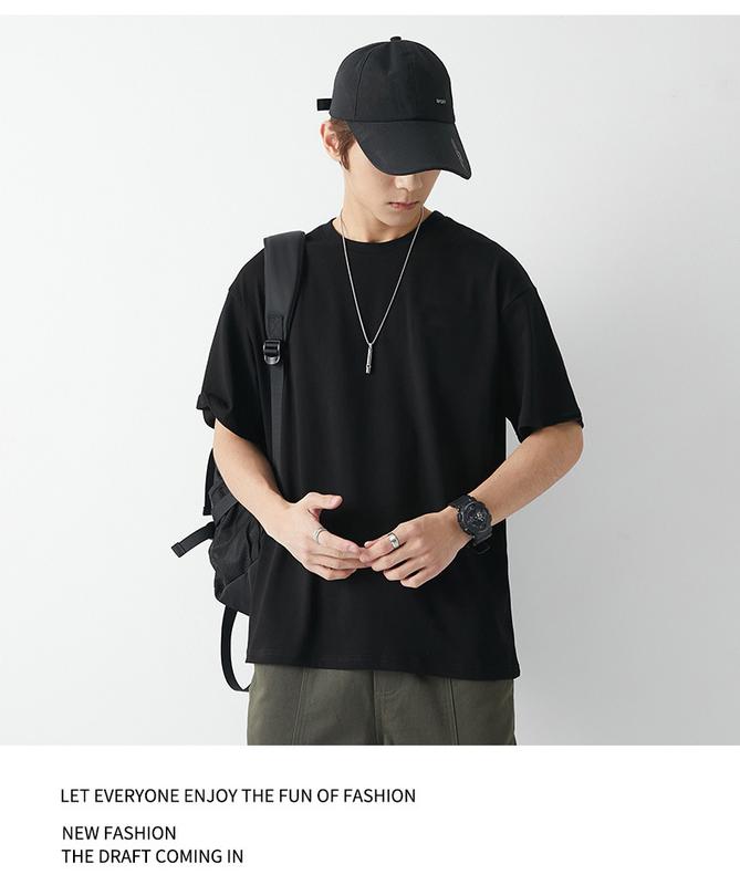 Product Introduction of EDC American Streetwear Heavyweight 230g Short Sleeve T-shirt Unisex Ins Basic Solid Color Undershirt 14