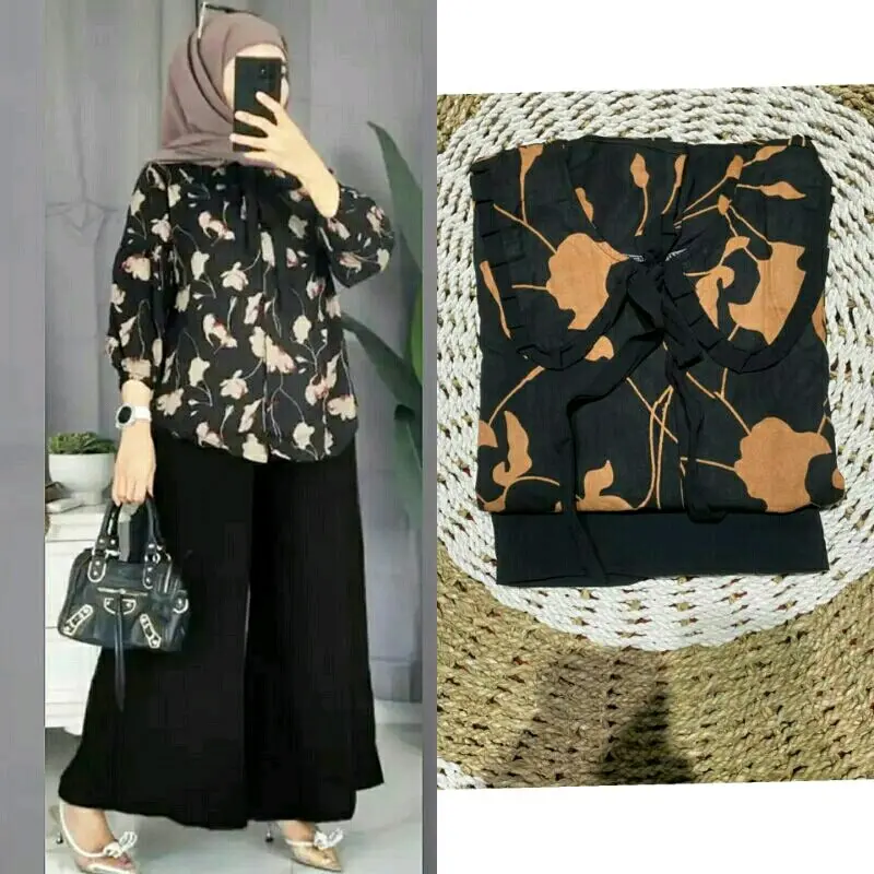 One set rayon premium setelan wanita atasan bawahan kulot busui kerja santai all size ld 110 Muslim Nyaman 5