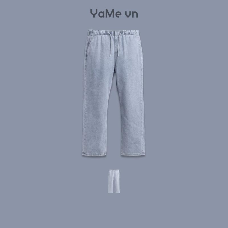 Quần Jean Nam Lưng Thun Ống Đứng Thương Hiệu Y2010 Vải Cotton Mặc Bền Trơn Dáng Rộng No Style M101 23543 |YaMe|