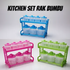 [AFF8] Kitchen Set Tempat Bumbu 7 in 1 – Rak Bumbu Dapur Serbaguna dengan 7 Toples, Bisa Digantung atau Diletakkan di Meja, Warna Ungu Hijau Pink Multifungsi Wadah Plastik Perlengkapan Rempah Kitchenware [ads2]