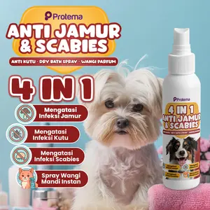 [DOG 4 in 1] Anti Jamur Scabies Kutu & Mandi Instan Wangi Parfum Untuk Anjing 100ml | Cegah Infeksi Jamur, Kutu, Tungau Penyebab Kudis | Cocok Untuk Kulit Sensitif | Protema