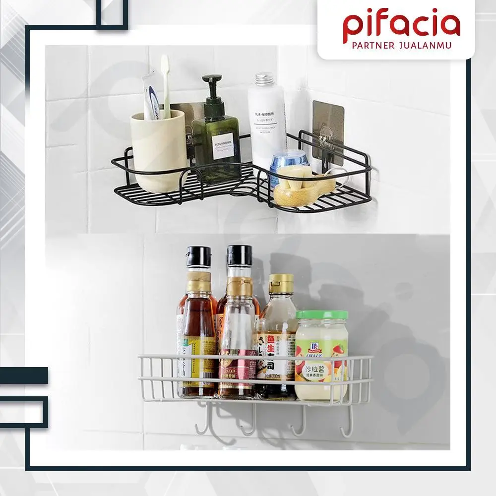 PIFACIA Rak Sudut Kamar Mandi Gantung Besi Tempel Serbaguna Rak Dapur