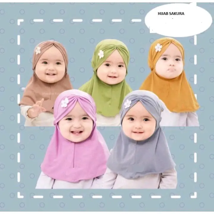 Hijab Bayi Jilbab Anak Sakura Lucu Kerudung   Instan Anak Perempuan Jersy Cantik 0-2 Tahun Muslim Bunga Nyaman