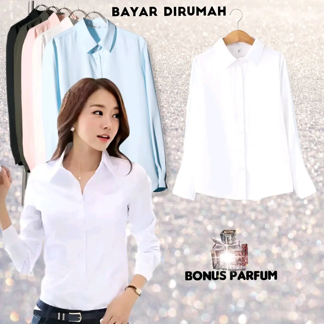 Kemeja Wanita Slimfit Lengan Panjang -  Kemeja Kerja Wanita - Kemeja Polos Wanita Elegant remaja Blouses & Shirts Regular Beige Street Style White