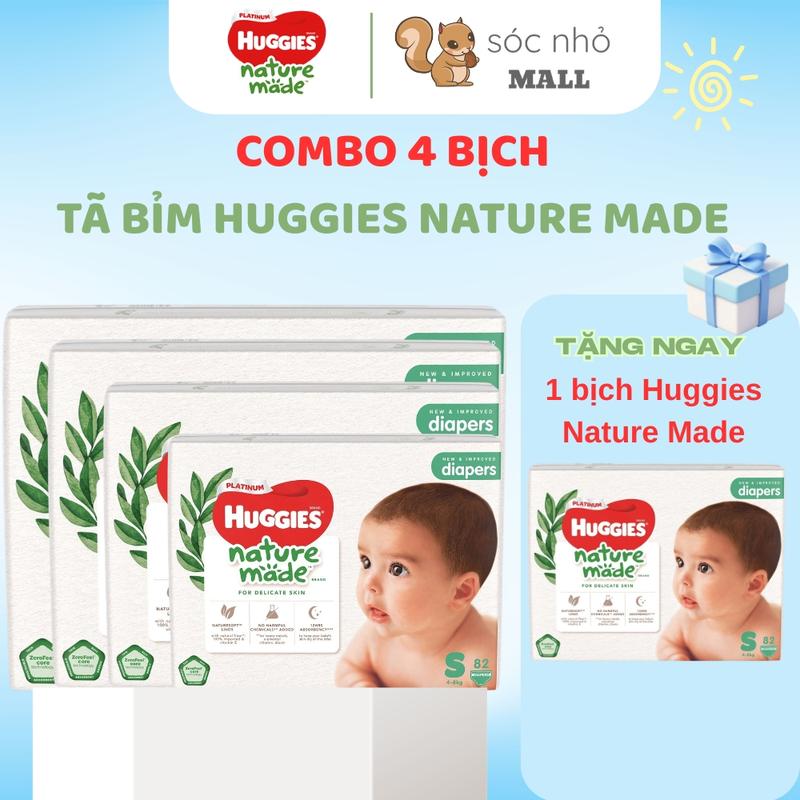 Combo 4 Bịch Tã/Bỉm Huggies Nature Made Platinum Cao Cấp Sợi Thiên Nhiên Mềm Mịn Thoáng Khí