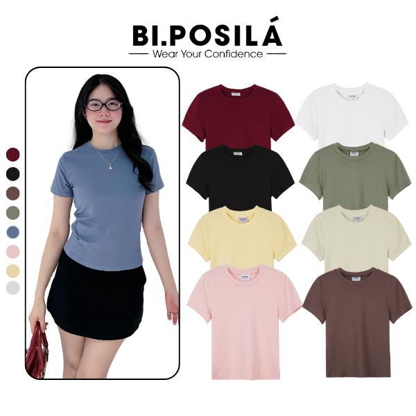 [REGULAR FIT] BI.POSILÁ - ÁO THUN ÔM VỪA BASIC CỔ TRÒN NGẮN TAY VẢI COTTON BORIP MỀM MỊN THOẢI MÁI - Áo Thun Ôm body nữ