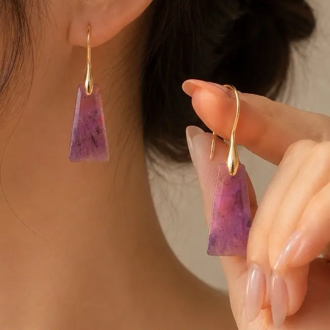 NATURAL AMETHYST AND ROSE QUARTZ  WOMEN EARRINGS - WITH CERTIFICATE - FREE GIFT ORGINAL BOX