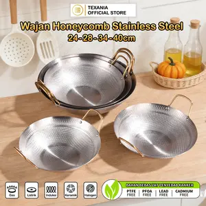[PROMO BULAN INI] TEXANIA Wajan Honeycomb SILVER Stainless Anti Lengket PILIH DIAMETER 24,28,34,40cm - Kitchenware
