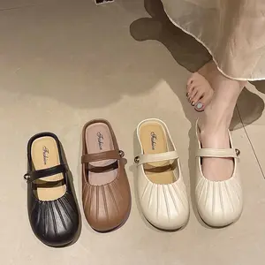 Sepatu Flatshoes Wanita Slip On Mutiara Tali Fashion Sendal Hitam untuk Pesta