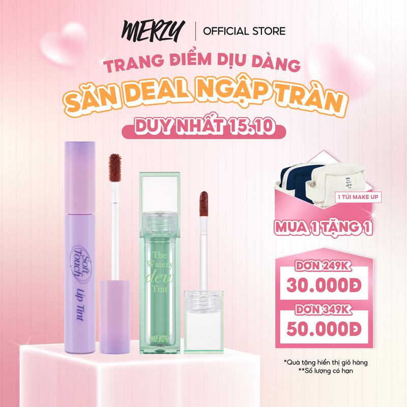 Combo 2 Son Kem Lì Merzy Soft Touch Lip Tint 3g (Ver 2) + Son Tint Bóng Merzy The Watery Dew Tint 4g (Ver 3) Cosmetic Nữ