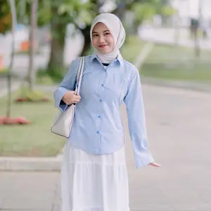 Bysa.ofc- Kemeja Setrip Salur Fit Body Wanita Casual Daily Formal - Biru, Krem, Marun, Kuning - Katun Nyaman