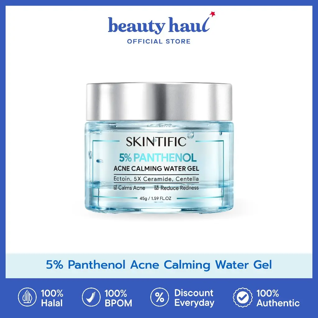 SKINTIFIC 5% Panthenol Acne Calming Water Gel - Moisturizer Hydrating dan Calming Wajah, Soothing Gel untuk Jerawat, Skincare Anti Iritasi