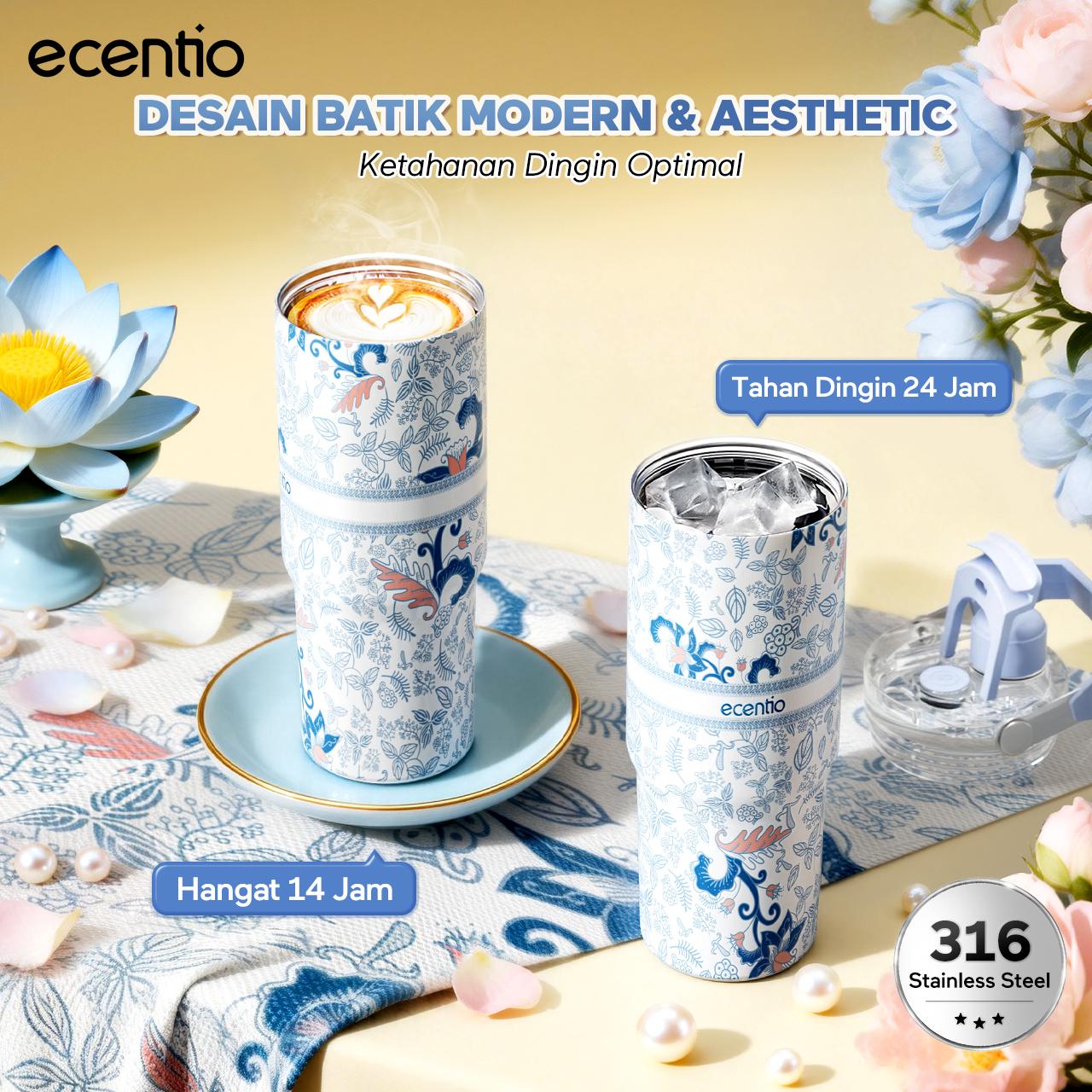 Ecentio Batik Series 2.0 Tumbler Botol Minum Aesthetic Portable 900ML/800ML/580ML Thermos Tahan Panas Dingin 24 Jam Vacuum Flask Vacuum