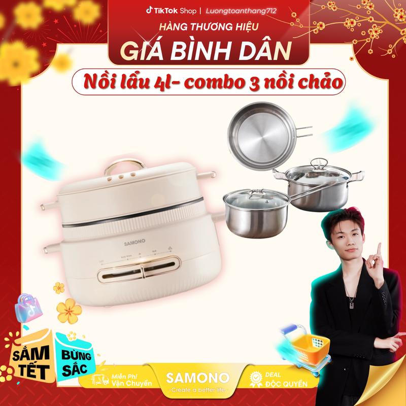   Deal Độc Quyền x LTT  Nồi lẩu điện đa năng Samono SW-MC4L dung tích 4.2L - 800W Kèm Xửng Hấp 2.6L 4 mức nhiệt lòng nồi chống dính 