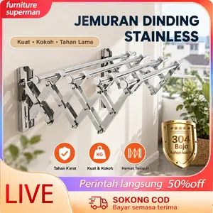 【LIVE】 Jemuran Baju Tempel Dinding Lipat Stainless 304 Tahan Karat Multilayer 200CM Kuat Kokoh Hemat Tempat - Diskon 50% Spesial Live!