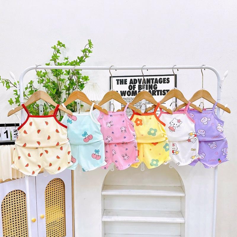 Combo ( 5 bộ tặng 1 )bộ HAI DÂY cho bé gái chất tăm lạnh mềm mát mặc mùa hè cho bé 4-16 kg 1