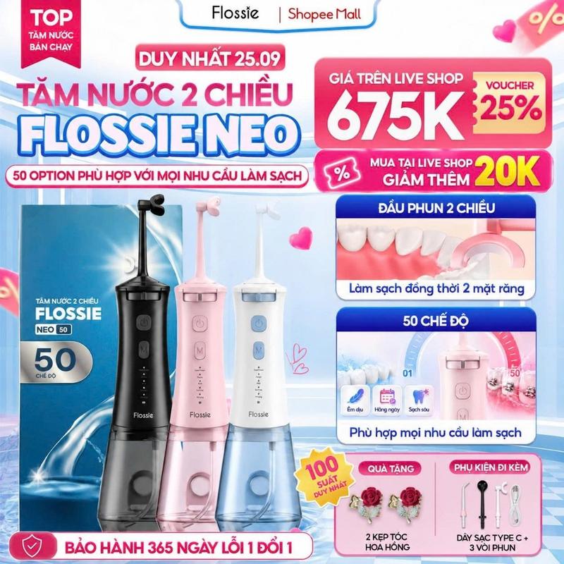 Máy Tăm Nước 2 Chiều Đầu Xoay 360 Độ 50 Mức Áp Lực Bình 300ml Cho Răng Niềng