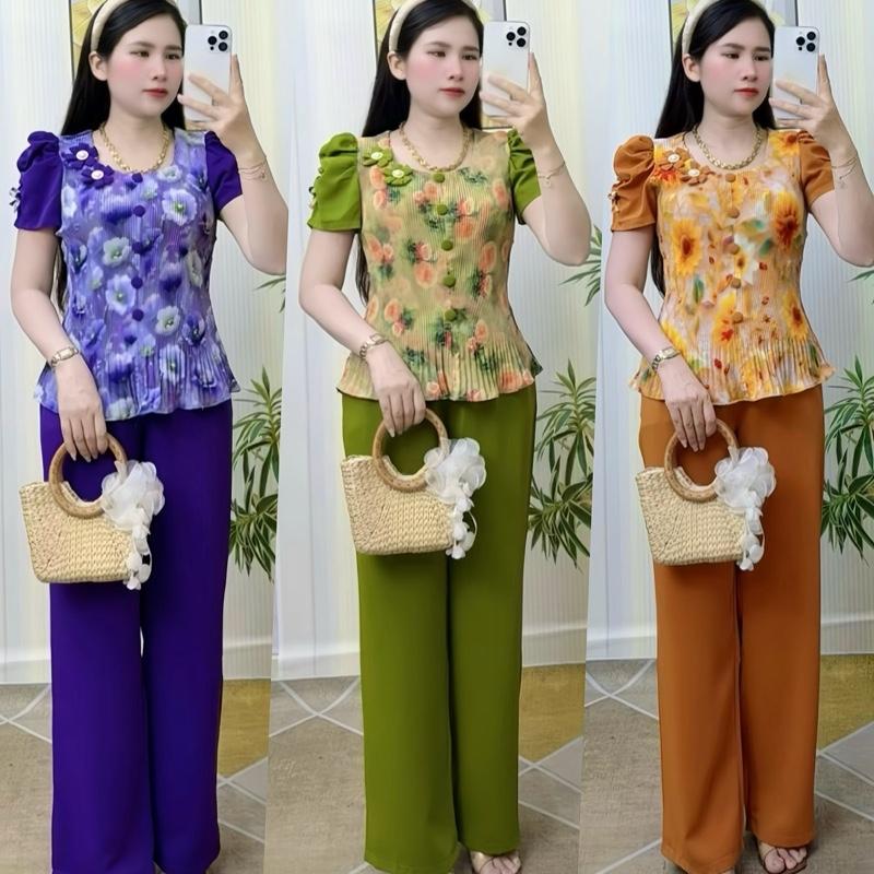QUẦN SUÔNG- VẢI MANGO Set bộ dập ly cổ vuông lục giác quần ống suông chất mango mềm nhẹ mát thiết kế mới mẻ phong cách phù hợp nhiều hoạt động hàng ngày