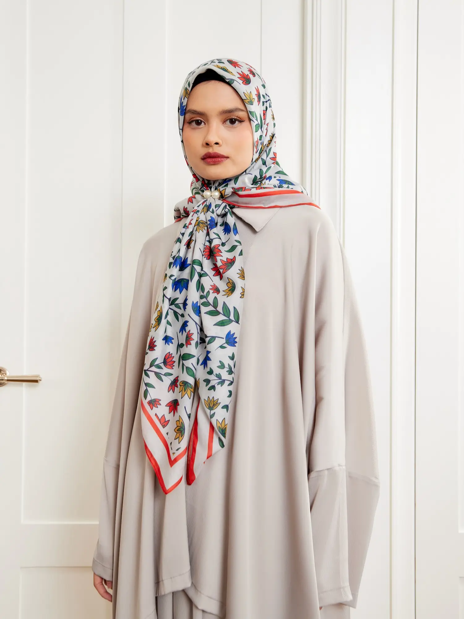Scarf Printed 48 Cotton Voile Floral White