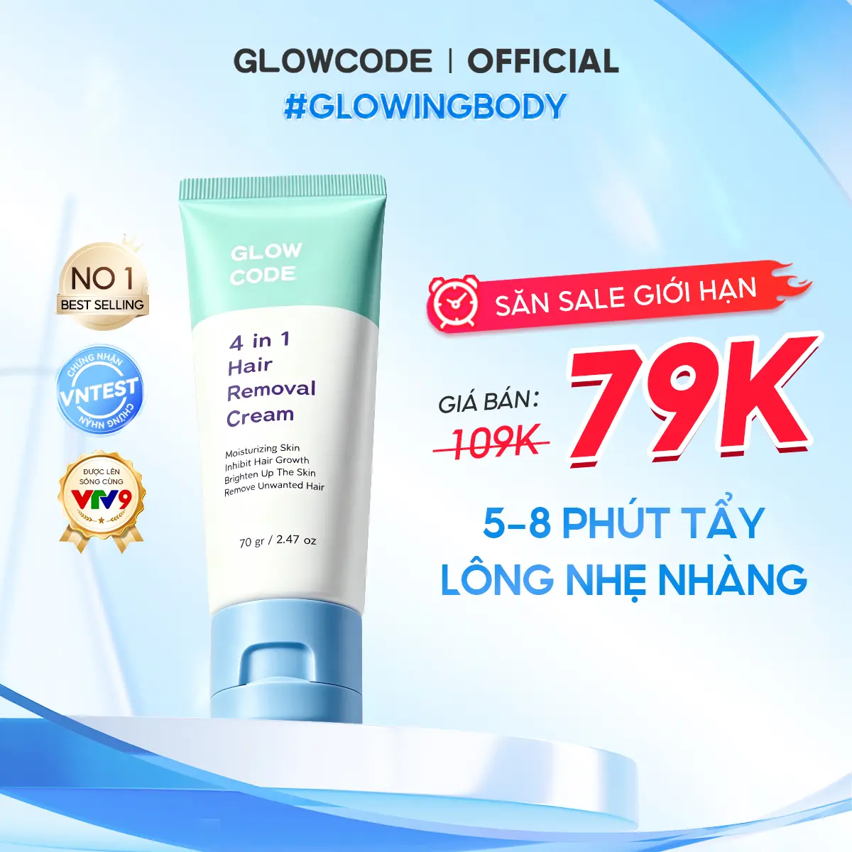 Kem Tẩy Lông 4in1 Glowcode Tẩy Lông Tay Chân Vùng Kín Nách Tẩy Lông An Toàn Dưỡng Ẩm Dịu Nhẹ Không Đau Rát