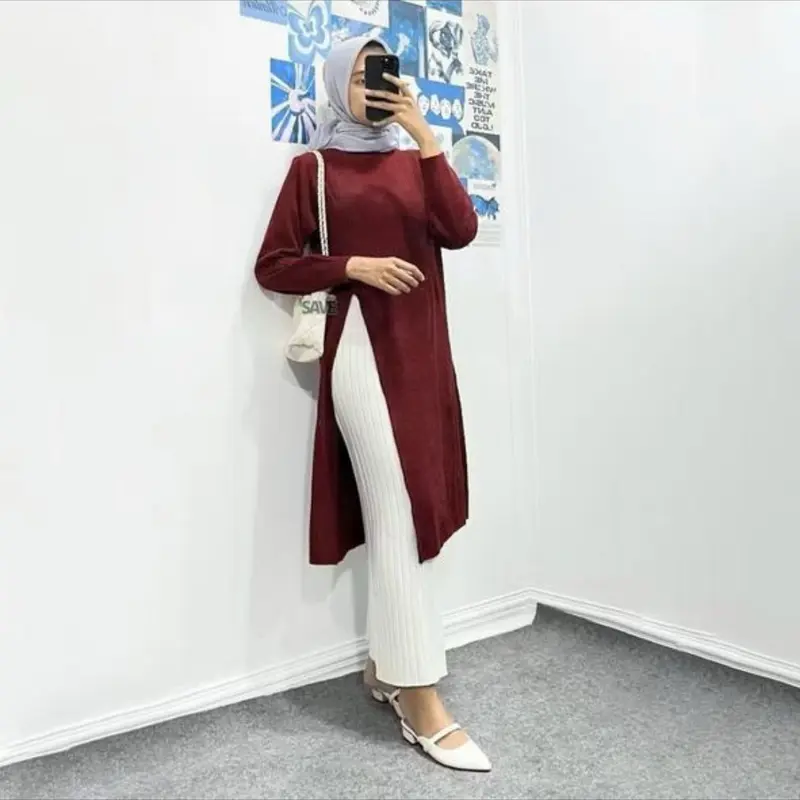 Zana Tunik Atasan Dress Rajut Panjang Belah Depan 2