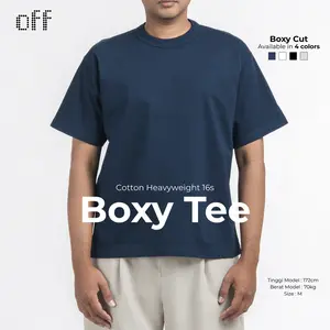 off - Boxy Oversized Tee 16s 245GSM | T-Shirt Kaos Boxy Cut Short Sleeve Cotton Heavyweight in Navy Unisex Pria Wanita COD