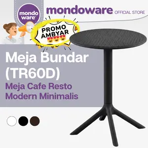 MONDOWARE | Meja Cafe Resto Modern/Meja Bunder Minimalis/Meja Teras Outdoor Estetik/Meja Tamu/Meja Taman/Meja Event/Meja Makan Bulat/Meja Plastik Premium/Meja Fiberglass Fiber PP (TR60D-Meja Bunder)