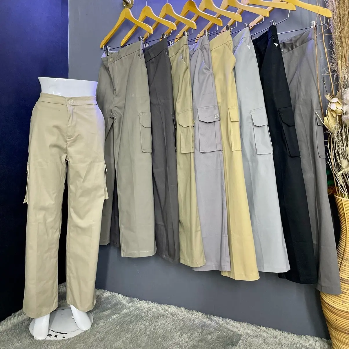 Loose Pants Cargo Premium  Panjang Wanita |  Celana Kulot HighWaist Bikin Kaki jenjang  Twill Nyaman Tebal Casual