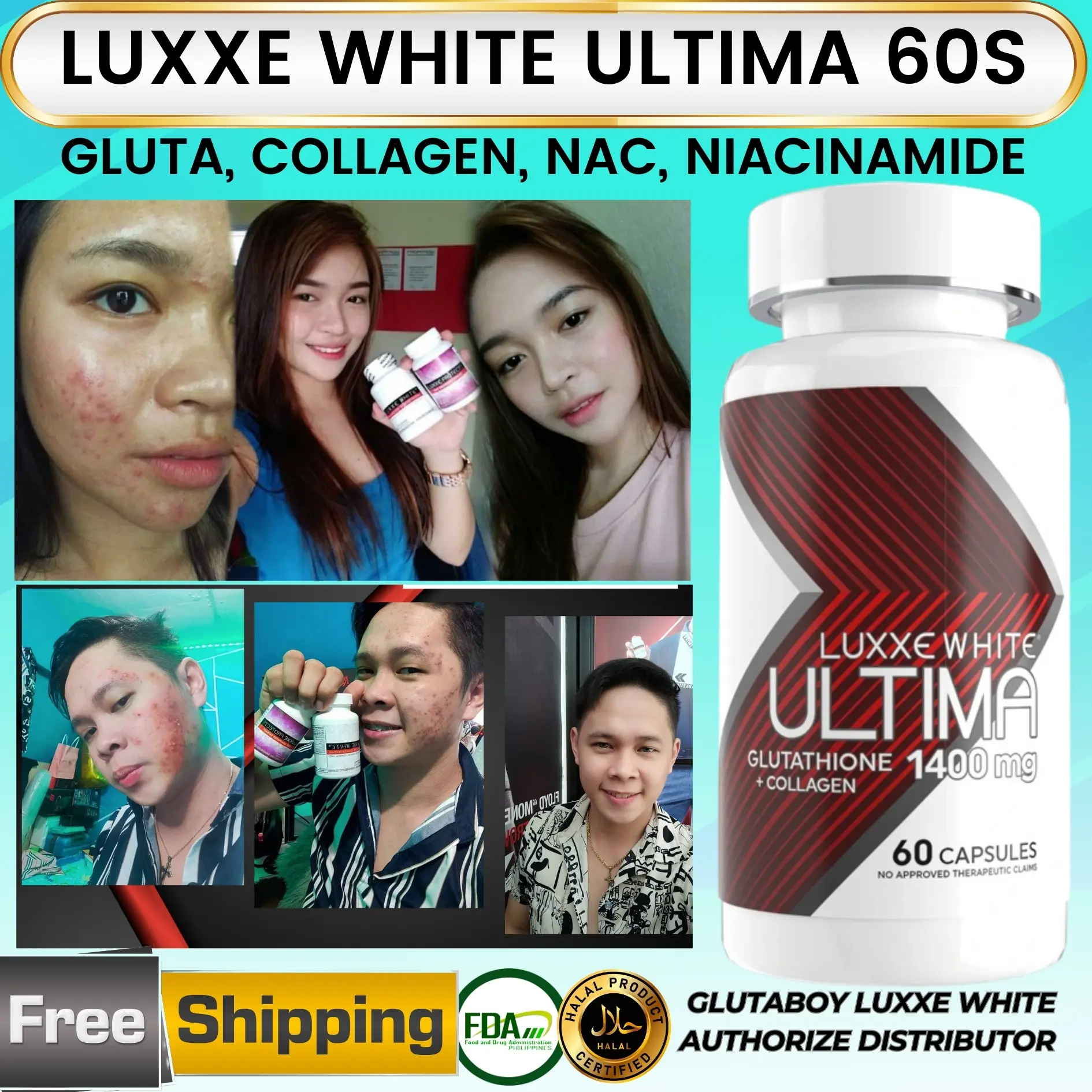 B1 TAKE 1 ] LUXXE WHITE ULTIMA 30S 60S 1400MG FRONTROW GLUTATHIONE WITH  COLLAGEN NIACINAMIDE PER CAPSULE