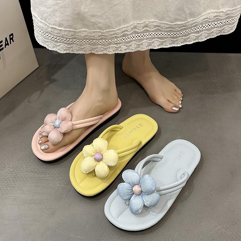 Dép Xỏ Ngón Đính Hoa Thời Trang Đế Bằng Chống Trượt Phong Cách Thanh Lịch Dễ Phối Đồ Cho Nữ  3 MÀU  