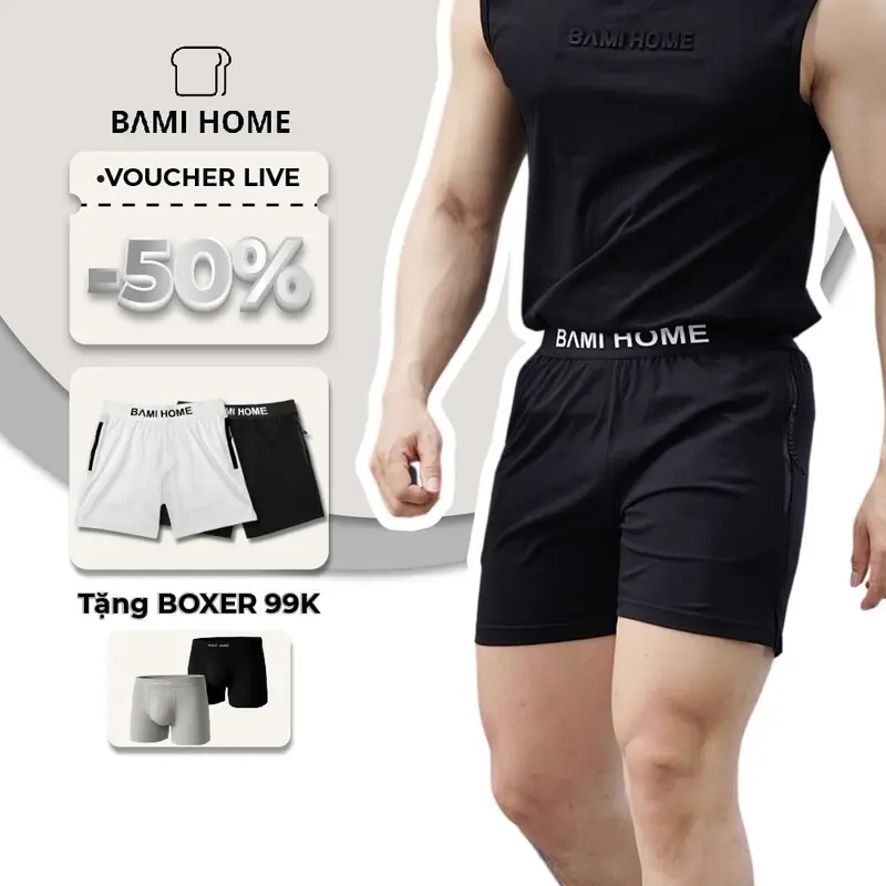 Quần short nam BAMIHOME, quần gym chất liệu cotton co giãn, thoáng mát thấm hút mồ hôi tốt QG03 0