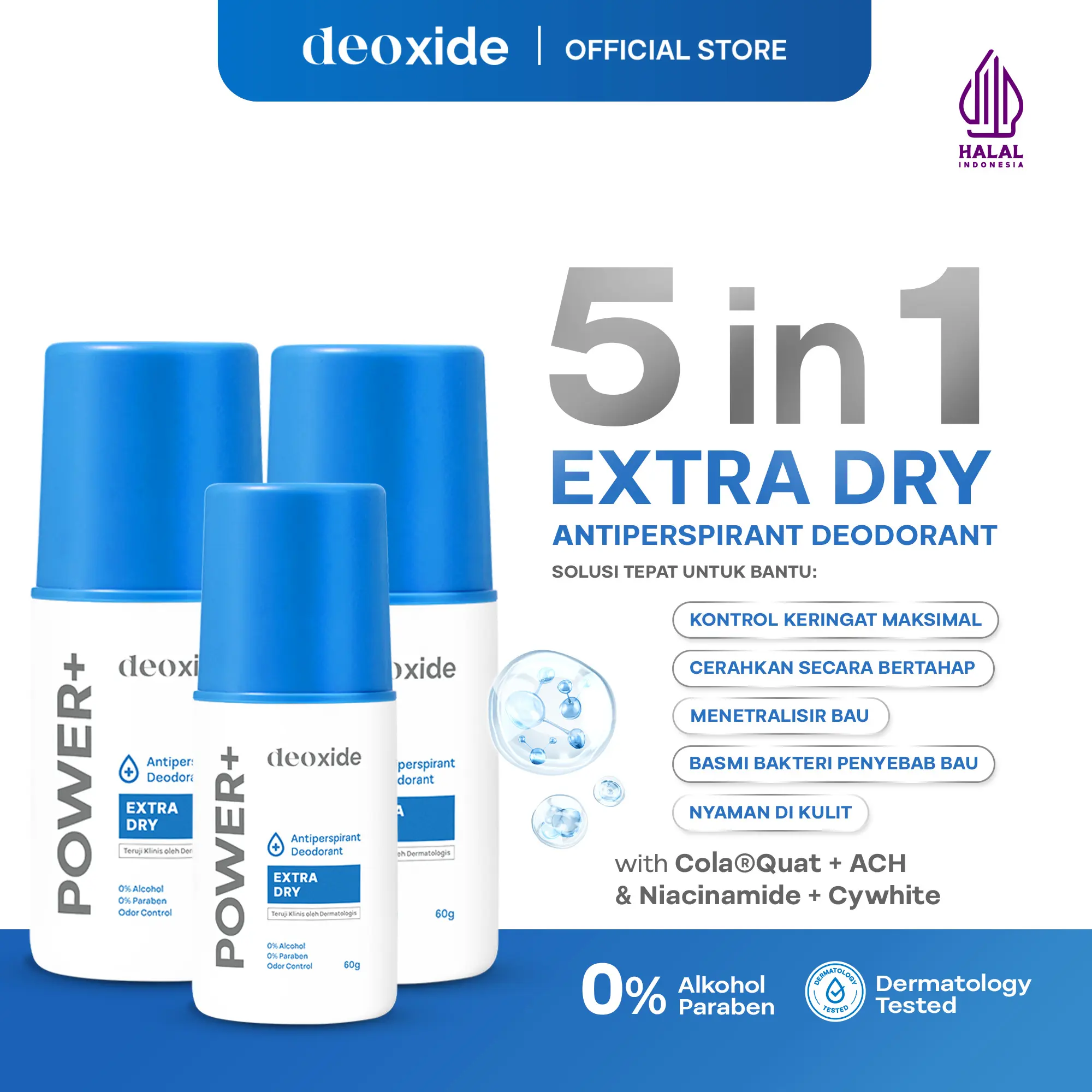 Deoxide Antiperspirant Deodorant Roll On POWER+ For Hyperhidrosis 3 Pcs [TriplePack]