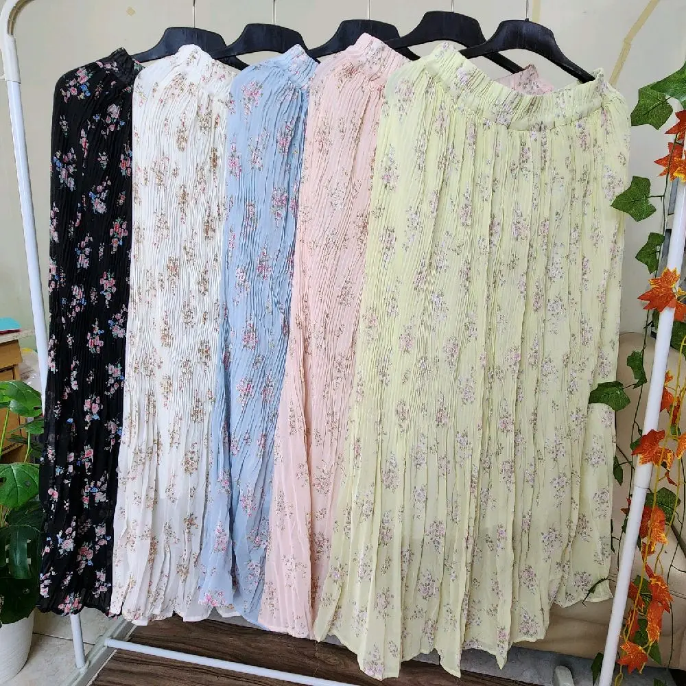 [MIS5009] Rok Plisket Panjang Wanita Bahan Sifon Furing Motif Bunga Cantik