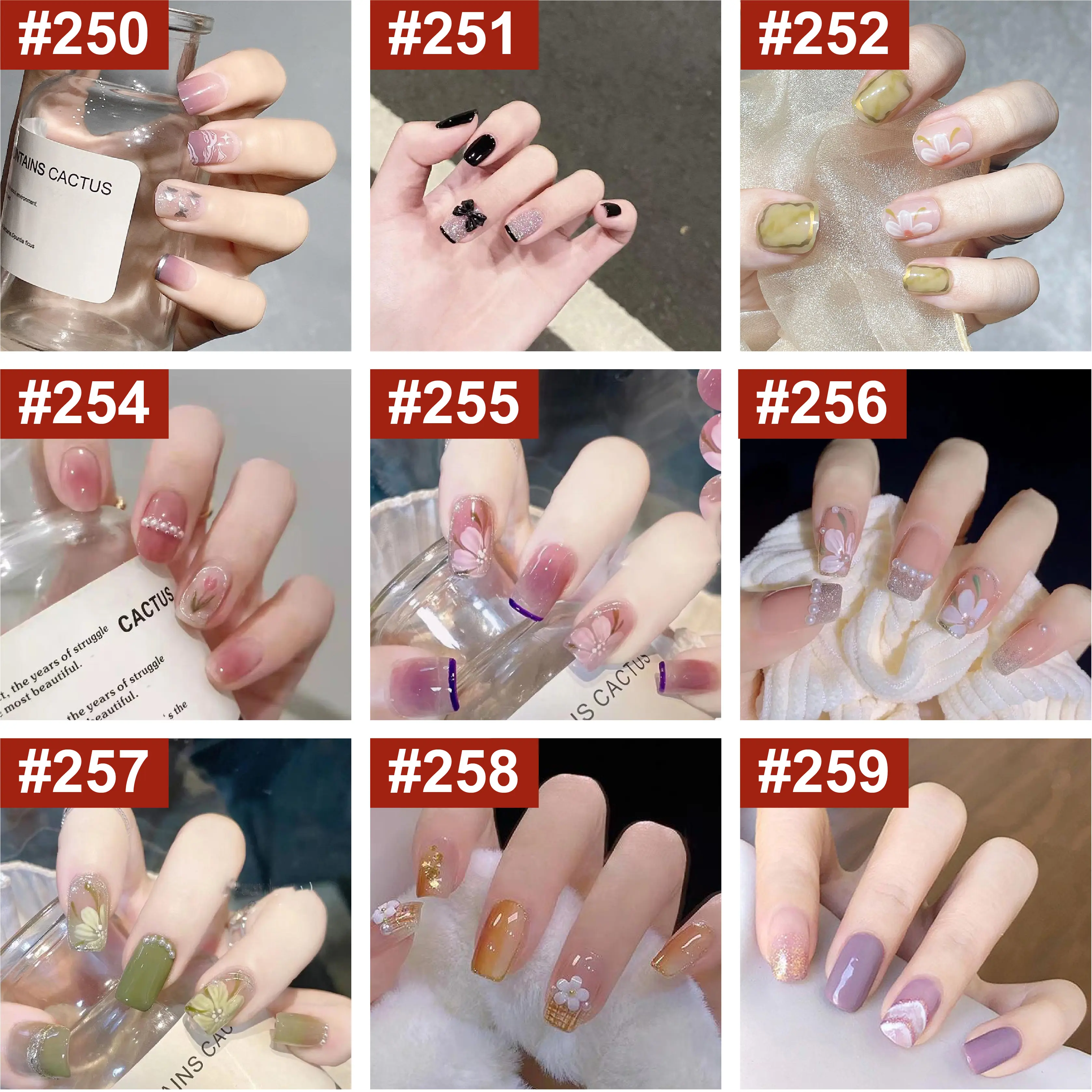 #250----#259 Printing Pattern Design short Style Wearable Fake Nails