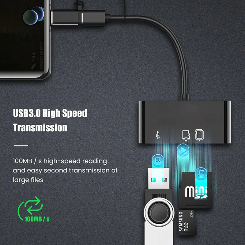 SPOIL Card Reader 3 in 1 OTG Type-C Micro SD/TF Flash Drive Card Reader Data Reader Cable Card Reader AdaptoActual Card Reader 3 in 1 OTG Type-C Micro SD/TF Flash Drive Card Reader Data Reader Cable Card Reader Adapto Computer Device 4