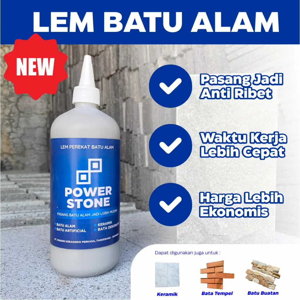 POWER STONE 600gr - LEM PEREKAT BATU ALAM & BATA DEKORATIF