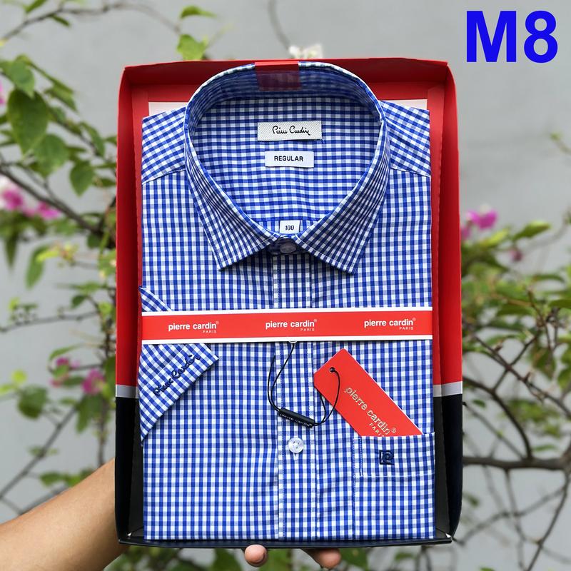  Áo Sơ Mi Pierre Cardin Áo Sơ Mi Ngắn Tay Kẻ Caro Đỏ Vạt Ngang Vải Cotton Cao Cấp Mềm Mát Thoáng Khí Mẫu Mới Nhất 2025 Xuất Dư Hàn Quốc 