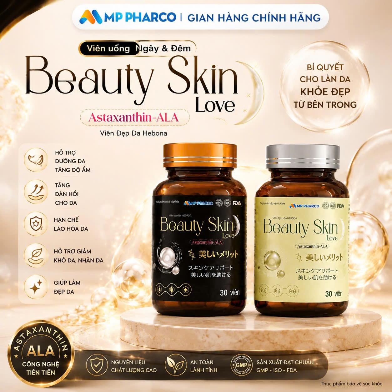 Sáng Da Ngày Đêm TPBVSK VIÊN ĐẸP DA HEBONA BEAUTY SKIN LOVE-Hỗ trợ dưỡng da ,hộp 60 viên MP26