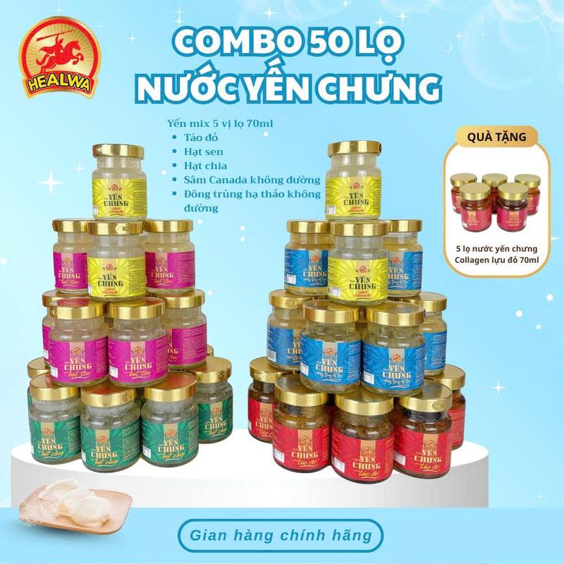   50 lọ + 5   50 nước yến mix 5 vị lọ 70ml   táo đỏ hạt sen hạt chia sâm Canada không đường đông trùng hạ thảo không đường  TẶNG 5 COLLAGEN LỰU ĐỎ 