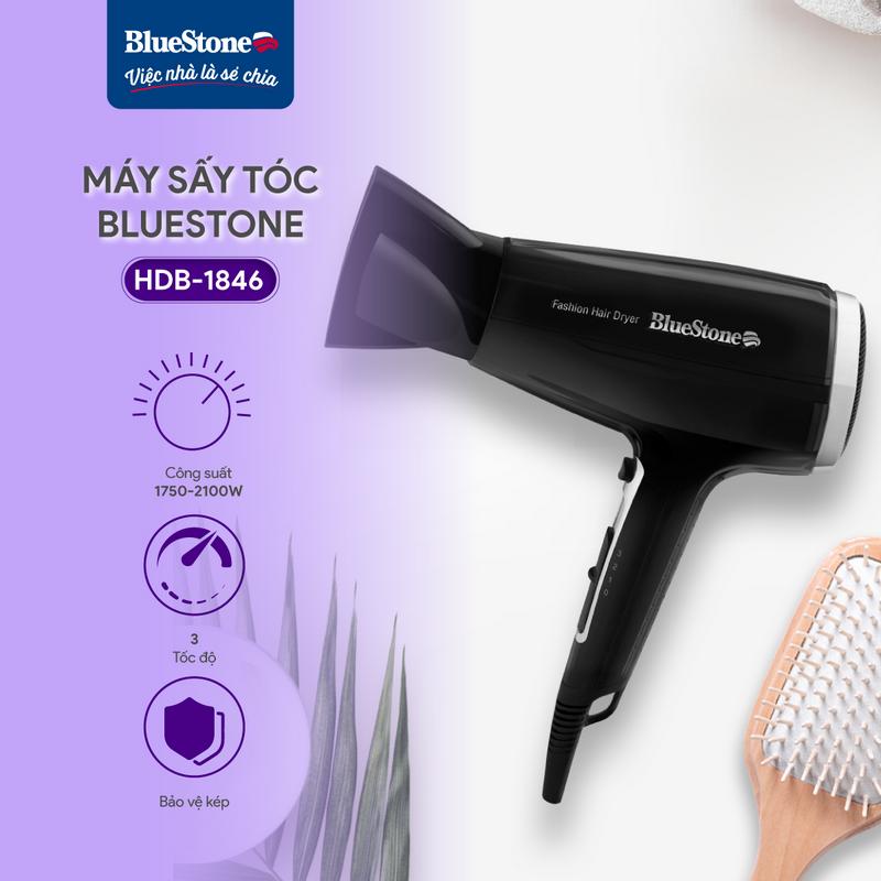 Máy Sấy Tóc BlueStone HDB-1846 Đen Sang Trọng Công Suất 2100W Tiết Kiệm Điện An Toàn Tự Ngắt Khi Bị Quá Nhiệt Dây Điện Dài 178cm