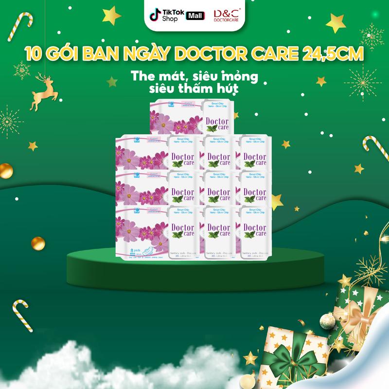 DEAL HOT COMBO 10 gói Băng vệ sinh Doctor Care Ban ngày mát lạnh có cánh 24 cm 08 miếng gói