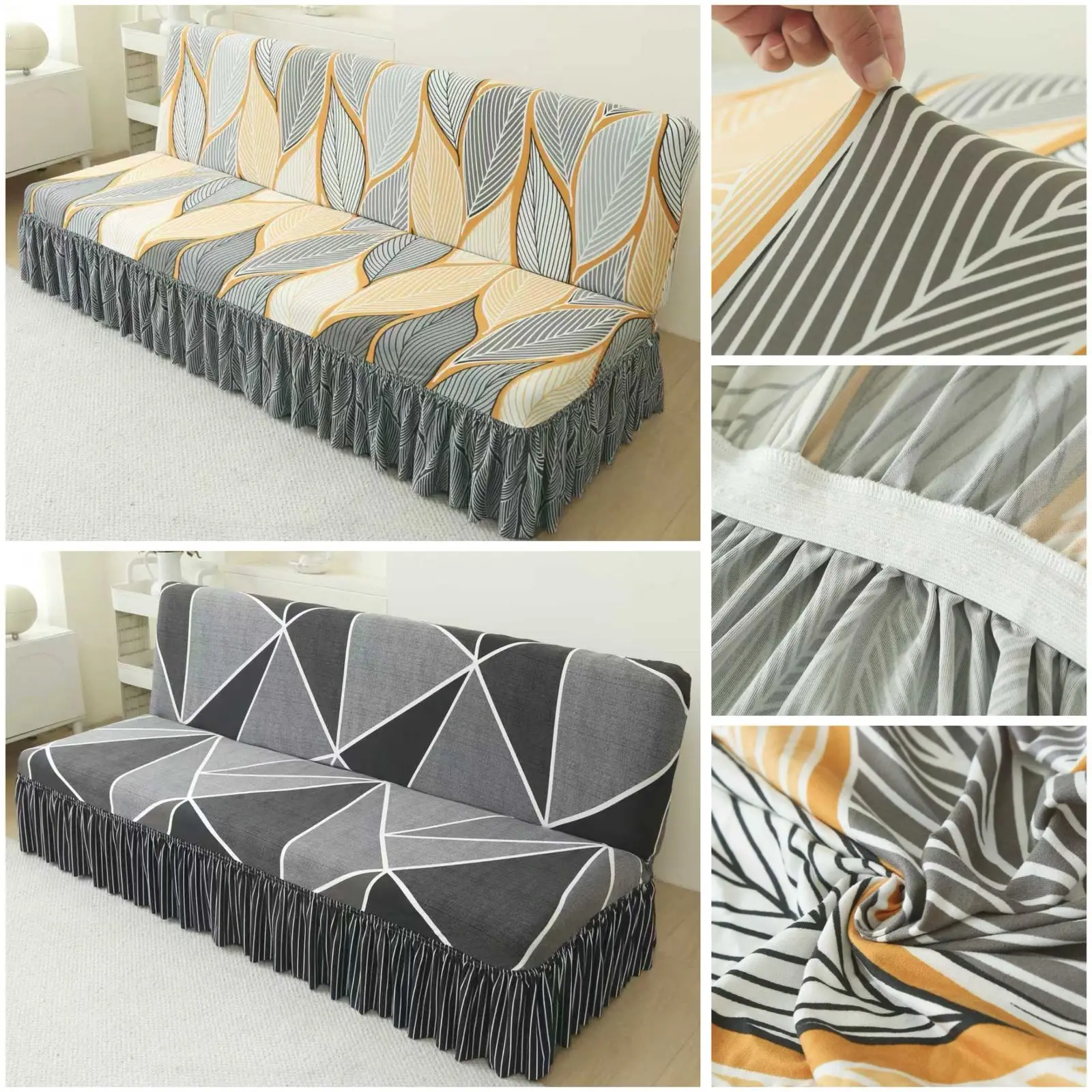 Cover Sarung Sofa Bed Rumbai  Motif Modern Bahan Polyester Elastis Lembut Halus Dengan Full Karet Keliling