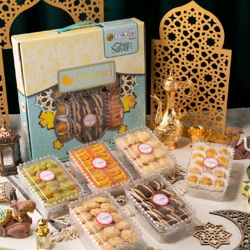 Kue Paket Lebaran Ovina Silver Series (AFL) Toples Makanan Snacks Gift Food Hadiah Green - 6 Toples Berbagai Varian Rasa ( berat isi per toples 180gram ) 4