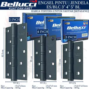 Engsel  Pintu & Engsel Jendela Bellucci ES/BLC Hitam (Black) – Tebal 3 inch/4 inch/5 inch