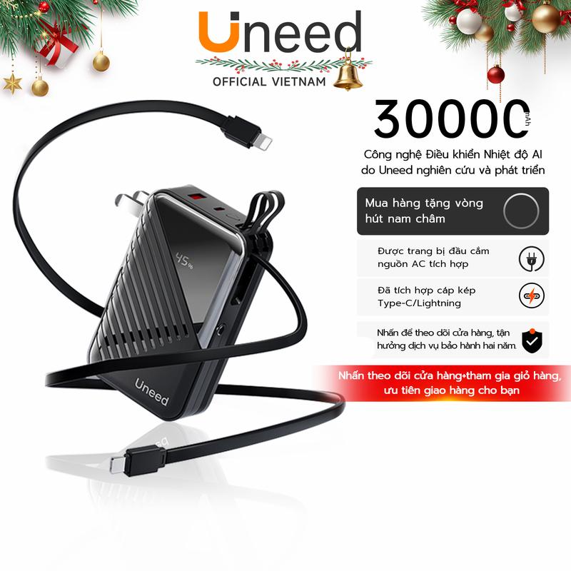 Bảo hành 2 năm Uneed sạc dự phòng 30000mAh Sạc nhanh PD35W Sạc không dây 22.5W for iPh8-17 sạc điện thoại pin dự phòng