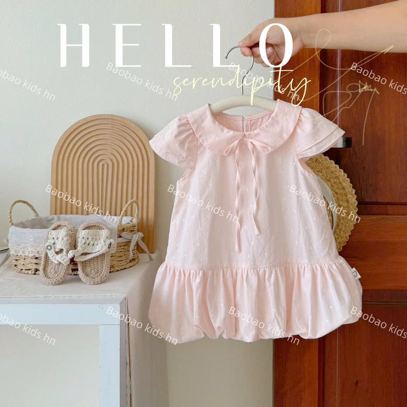 [BAOBAO- HÀNG SẴN] VÁY HỒNG CHẤM BI CỔ SEN TAY HẾN DÁNG BÍ CHO BÉ GÁI -M536 quần  áo  cho  bé  gái Váy bé gái