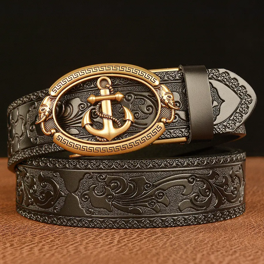 Sabuk Ikat Pinggang Pria Kulit Sapi Model Jangkar Sauh Anchor
