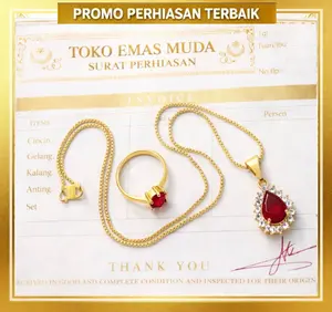 Kalung Itali Liontin Batu Merah Free Cincin Batu Merah Premium Berlapis Emas Muda Dapat Surat Toko