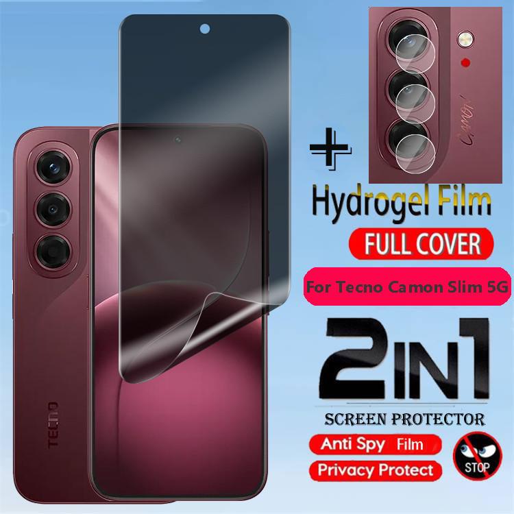Miếng dán bảo vệ màn hình 2 trong 1 chống nhìn trộm bằng phim mềm hydrogel cho Tecno Camon/Camon Slim 5G, phủ toàn diện màn hình trước và bảo vệ camera sau, không phải kính.